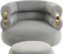 Velvet Accent Armchair with Footstool