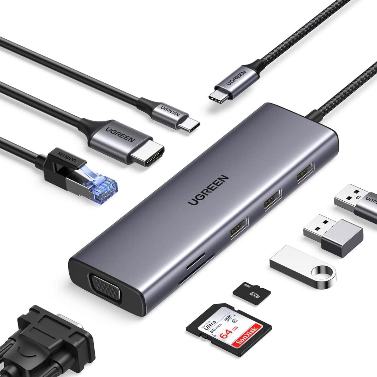 UGREEN 9-in-1 USB-C Hub – HDMI, VGA, LAN, SD/TF Card, 100W PD, USB 3.0