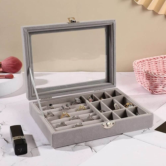 Grey Multiple Compartments Jewelry Storage Box