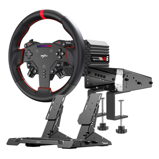 PXN VD6 Direct Drive Sim Racing Wheel Bundle – PC Racing Wheel with Dual Pedals & Desk Clamp