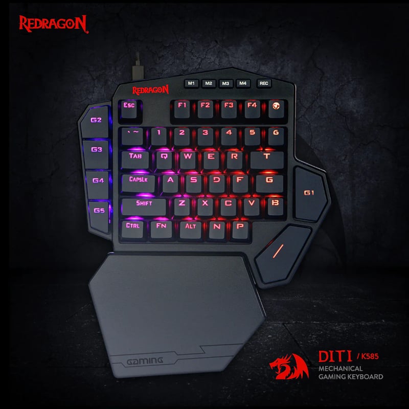 Redragon Diti Elite Pro One-Handed Wireless Mechanical Gaming Keyboard – RGB Backlit, Black