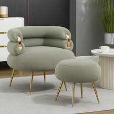 Velvet Accent Armchair with Footstool